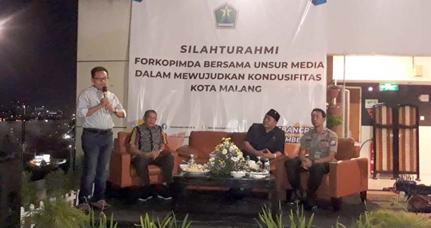 Drs H Sutiaji ajak media selaku jaga kondisifitas Kota Malang. (gie)