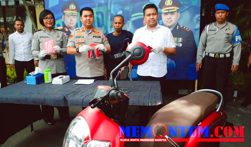 Tersangka Suntra saat dirilis petugas kepolisian Polres Malang Kota. (gie)