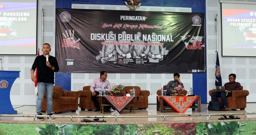 HARI ANTI KORUPSI : Diskusi nasional dalam memperingati hari anti korupsi internasional di Polinema. (ist)