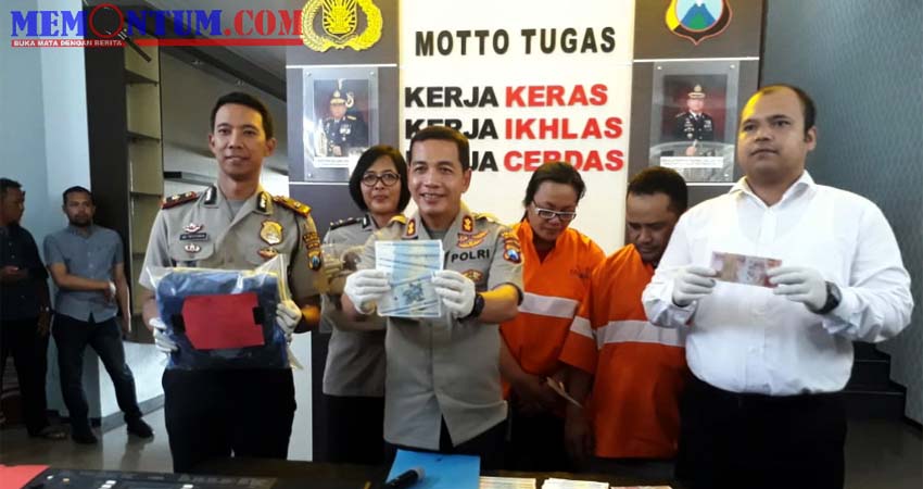 GENDAM : Tersngka Aldila dan Agus saat dirilis di Mapolres Malang Kota. (gie)