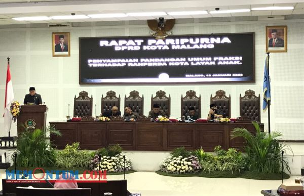 Paripurna Pandangan Umum Ranperda Kota Layak Anak, Enam Fraksi DPRD Kota Malang Beri Apresiasi Positif