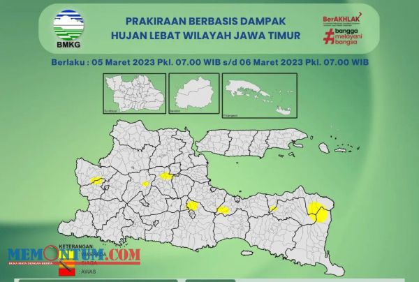 BMKG Juanda Perkirakan Dua Kecamatan di Kota Malang Masuk Level Waspada Dampak Hujan Lebat