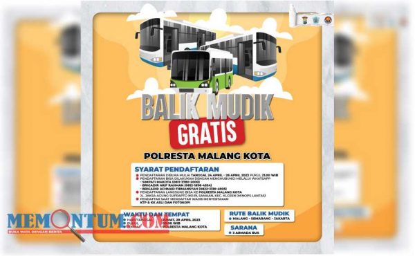 Layanan Balik Mudik Gratis Malang-Semarang-Jakarta Dibuka Polresta Malang Kota. Ini Syaratnya